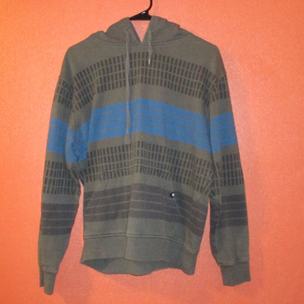 DC Shoes Hoodie Men Medium Gray Blue Stripe Warm Long Sleeve Pullover Hoodie
